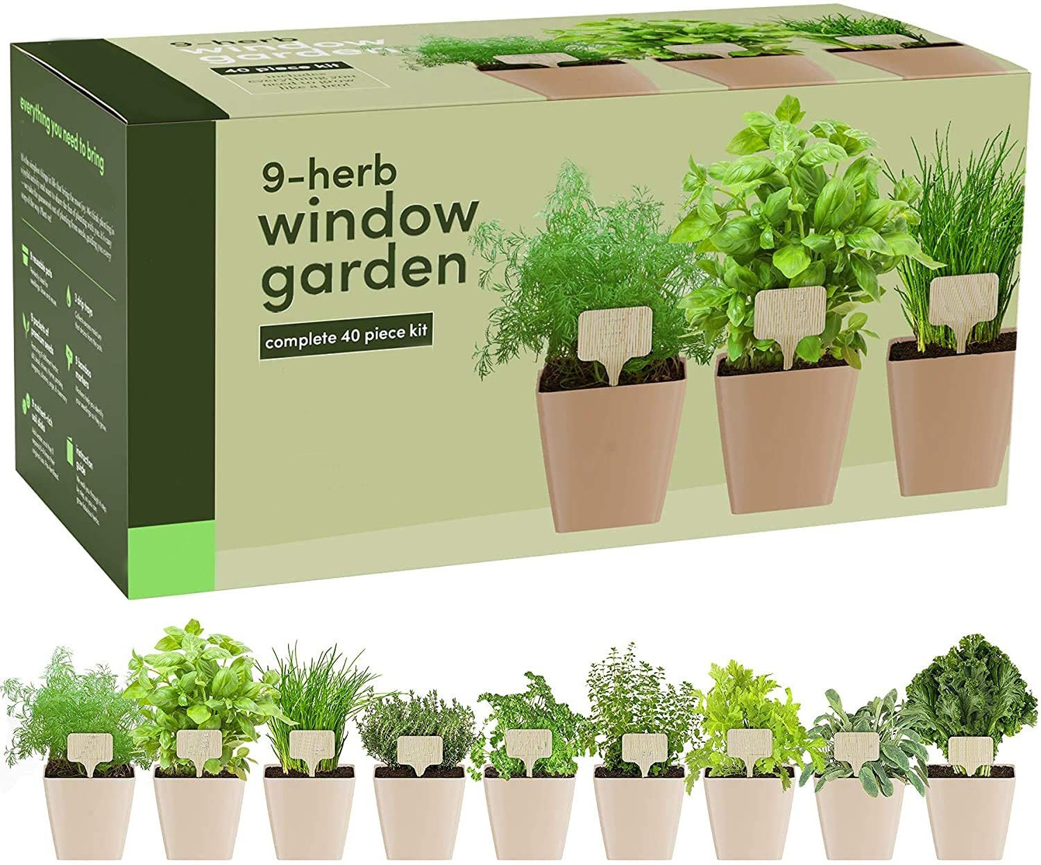 9 Herbs Starter Window Garden Kit for Cooking Best Unusual Birthday Gift Easily Kitchen Windowsill Unique Gardening Indoor