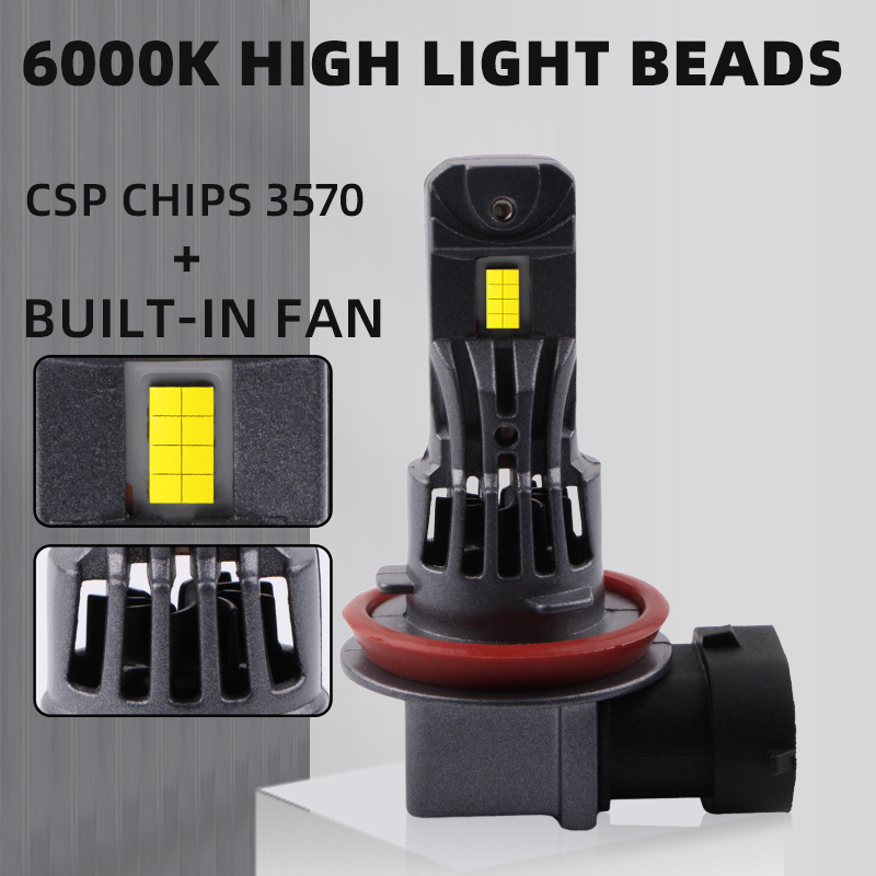 A51 super bright play and plug fan cooling  H1 H4 H7 9005 9006 H11 car LED headlight bulb 6000K led fog bulb