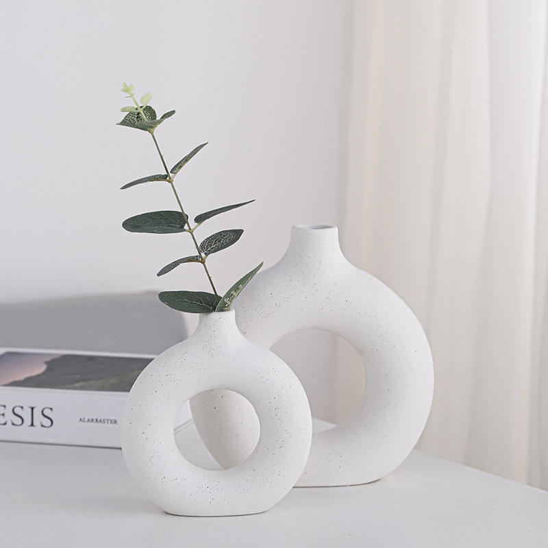 Popular Nordic Ceramic Donut Vase Dried Flower Pot  Home Decoration Accessories Office Desktop Living Room Flower Vase