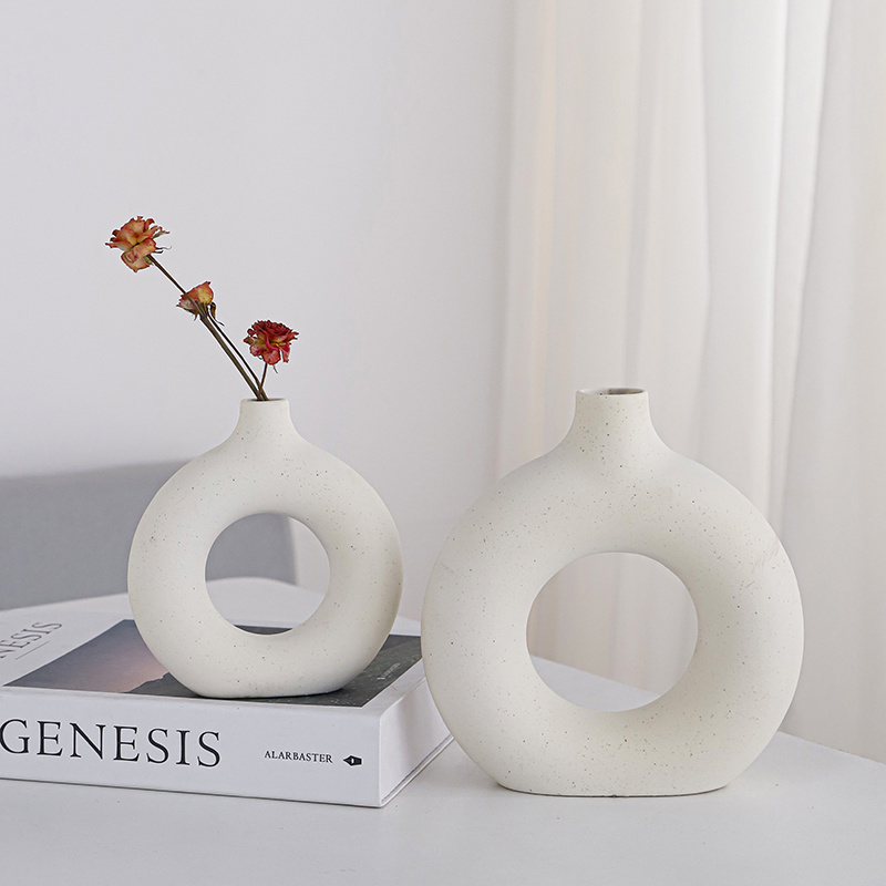 Popular Nordic Ceramic Donut Vase Dried Flower Pot  Home Decoration Accessories Office Desktop Living Room Flower Vase