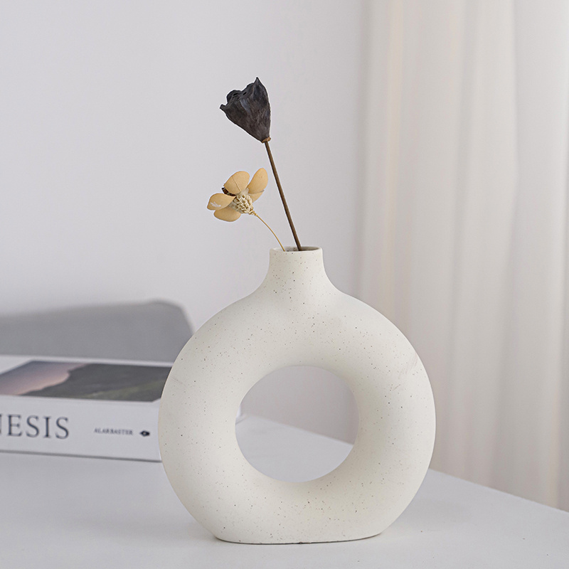 Popular Nordic Ceramic Donut Vase Dried Flower Pot  Home Decoration Accessories Office Desktop Living Room Flower Vase