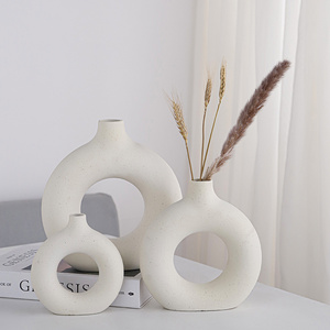 Popular Nordic Ceramic Donut Vase Dried Flower Pot  Home Decoration Accessories Office Desktop Living Room Flower Vase