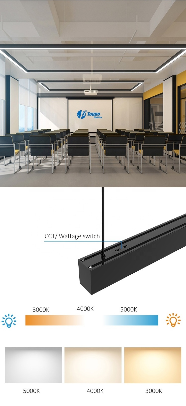 Toppo DALI CCT and wattage adjustable High lumen up to 160 LM/W office lights fixture linear lighting linear light profile