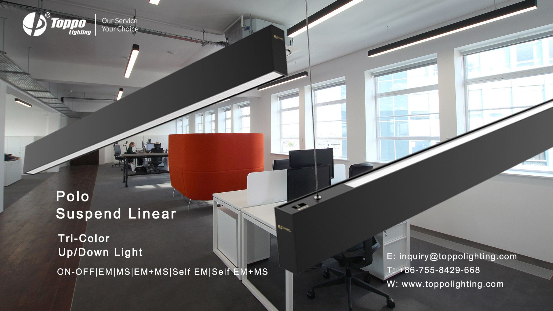 Toppo hot sell IP65 LED Suspend linear led trunking light led linear pendant light Linear Light Fixture for indoor