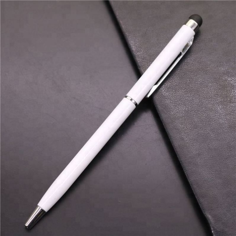 Personalized metallic colored custom logo twist stylus ball pen premium top rubber touch screen ballpoint pen for mobile phone