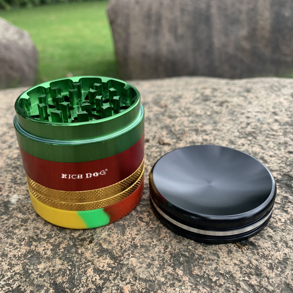 63MM 5 Layers Aluminum Smoking Grinder with Silicone Storage Jar Metal Rasta Tobacco Grinder Herbal Crusher