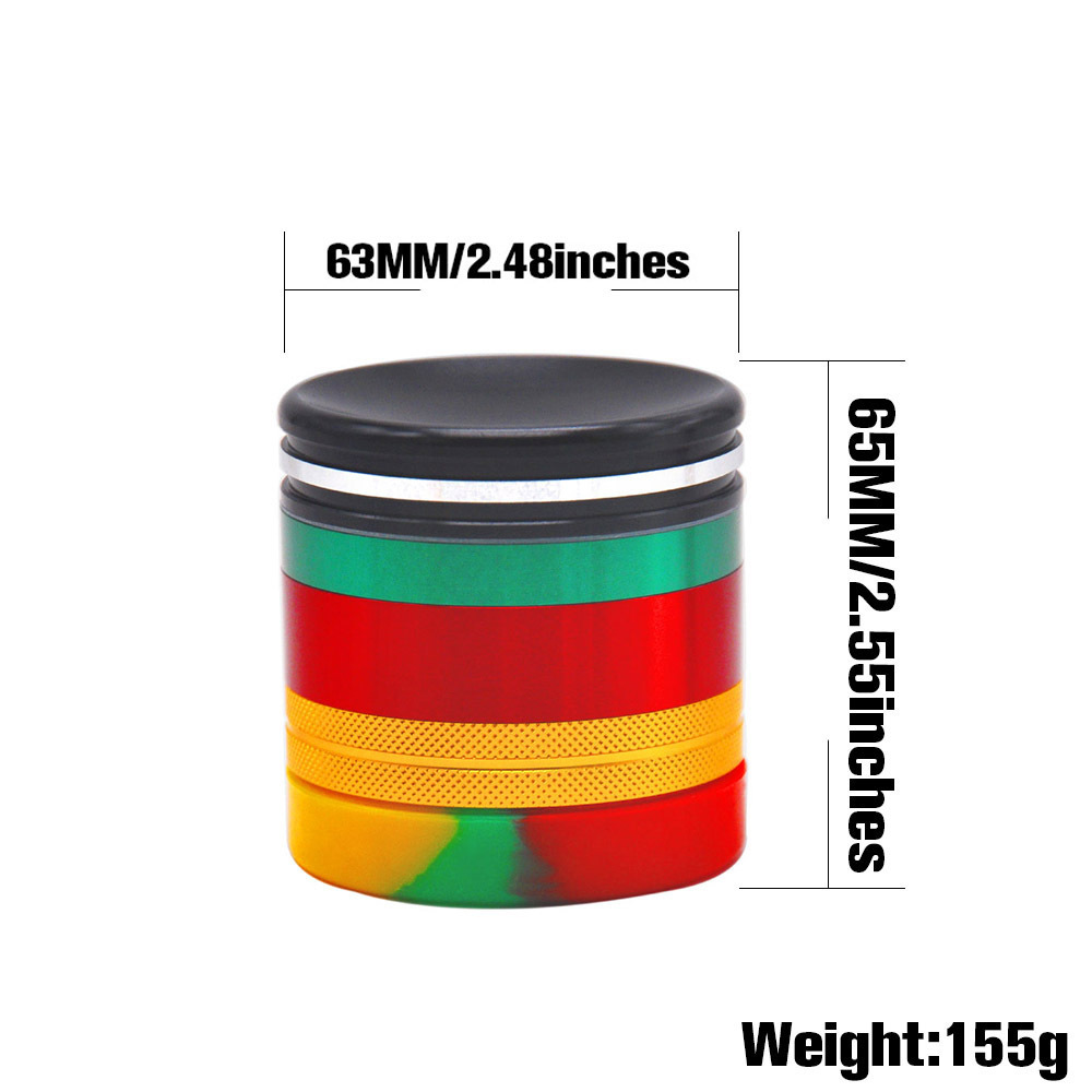 63MM 5 Layers Aluminum Smoking Grinder with Silicone Storage Jar Metal Rasta Tobacco Grinder Herbal Crusher