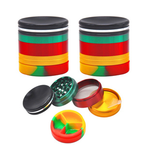 63MM 5 Layers Aluminum Smoking Grinder with Silicone Storage Jar Metal Rasta Tobacco Grinder Herbal Crusher