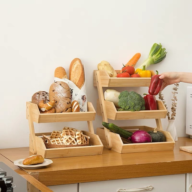 3 Tier  Free-Standing Bamboo Kitchen Organizer Fruit Basket Vegetable Rack Holder