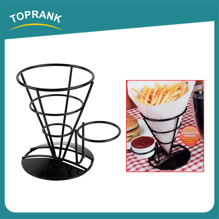 Metal food cone holder wire french fry holder with condiment stand