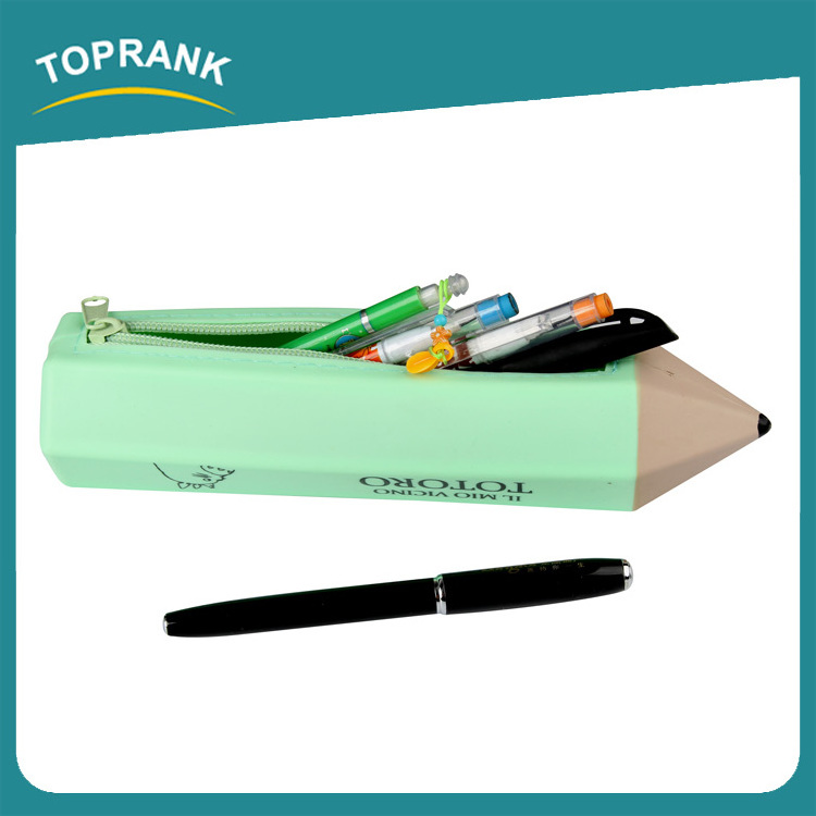 Toprank Gift Use Fashion Custom Printed Waterproof Cartoon Pencil Shape School Silicone Pencil Case With Zipper