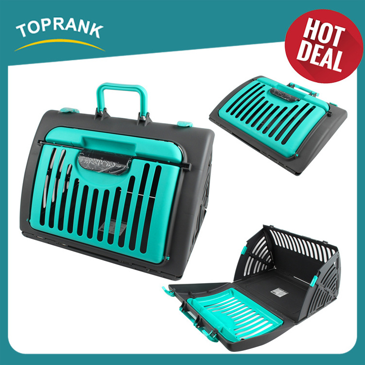 Toprank hot sale expandable plastic pet carrier crates, foldable transport pet dog carrier airline