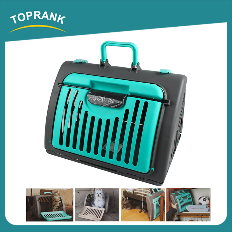 Toprank hot sale expandable plastic pet carrier crates, foldable transport pet dog carrier airline