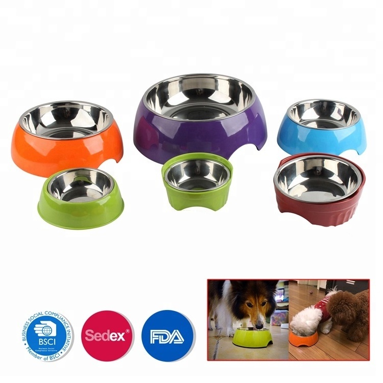 Toprank Brand New  Pet Slow Feed Dog Bowl Round Melamine Stainless Steel Dog Bowl Dog Feeding Bowl