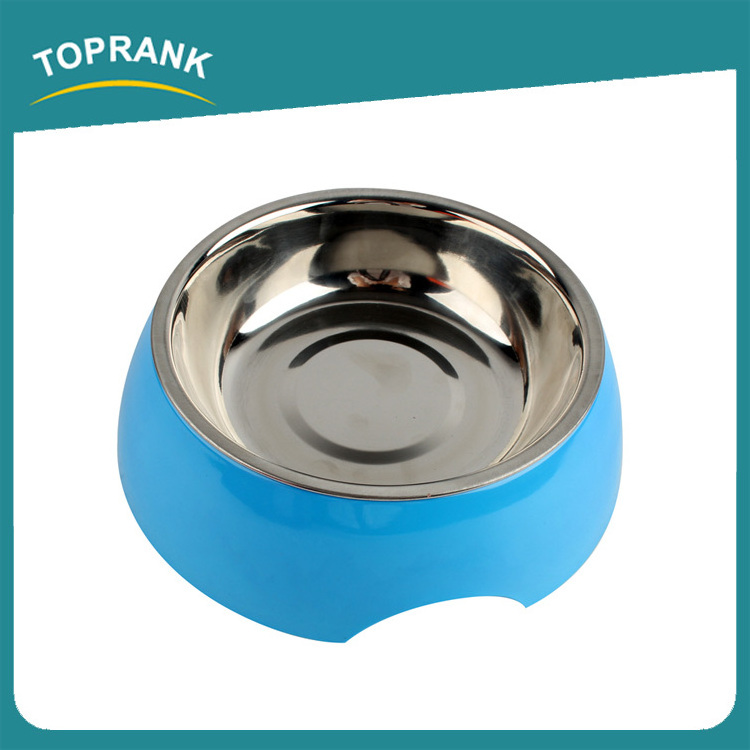 Toprank Brand New  Pet Slow Feed Dog Bowl Round Melamine Stainless Steel Dog Bowl Dog Feeding Bowl