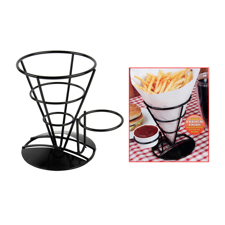 Metal food cone holder wire french fry holder with condiment stand