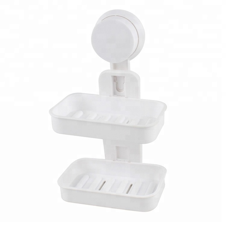 Toprank Bathroom Wall Mounted Suction Cup Hanging Soap Holder Wall Mounted Double Layer Plastic Soap Dish Holder