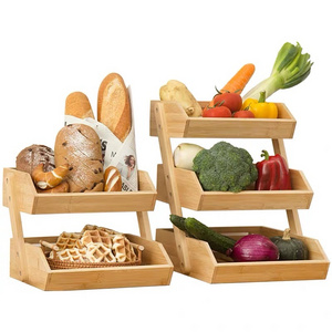 3 Tier  Free-Standing Bamboo Kitchen Organizer Fruit Basket Vegetable Rack Holder