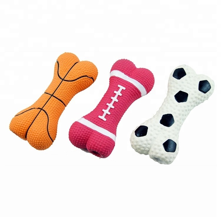 Toprank new design kinds sport balls printed latex dog toy squeak sound latex bone toy for dog