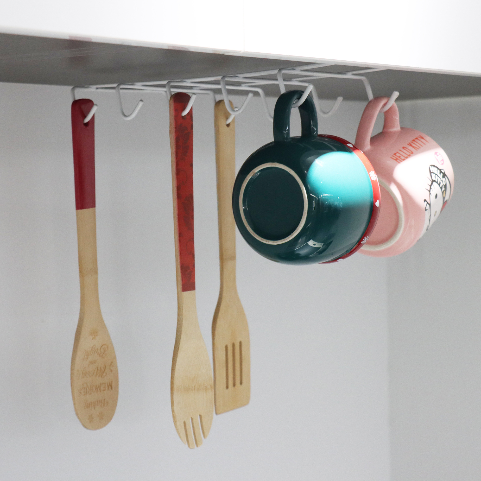 Hot Sell Household Kitchen Under Cabinet Mug Holder 10 Hook Coffee Cup Metal Storage Shelf