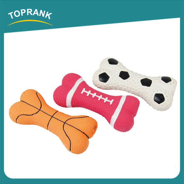 Toprank new design kinds sport balls printed latex dog toy squeak sound latex bone toy for dog