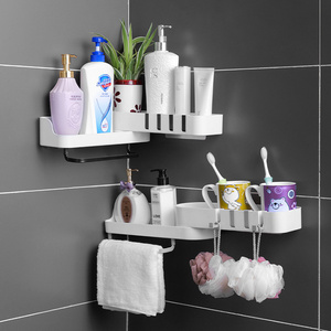 Multifunction No Punching Rack Bathroom Kitchen Corner  Organizer Rotate Plastic Storage Rack With Suction Cup