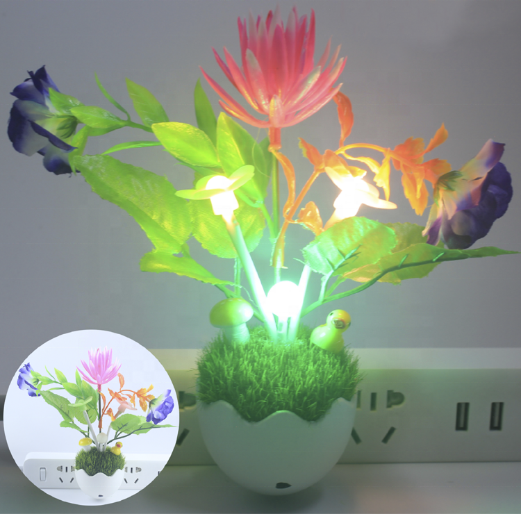 Mini Mushroom Flower Shape Sensor LED Wall Night Lamp Room Decoration Potted Plant Plug in LED Night Light