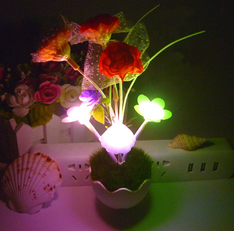 Mini Mushroom Flower Shape Sensor LED Wall Night Lamp Room Decoration Potted Plant Plug in LED Night Light