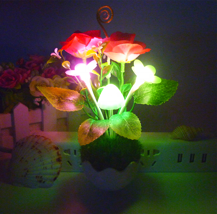 Plant Small Night Light Plug-in Light Control Intelligent Led Colorful Bedside Potted Flower Mushroom Lamp