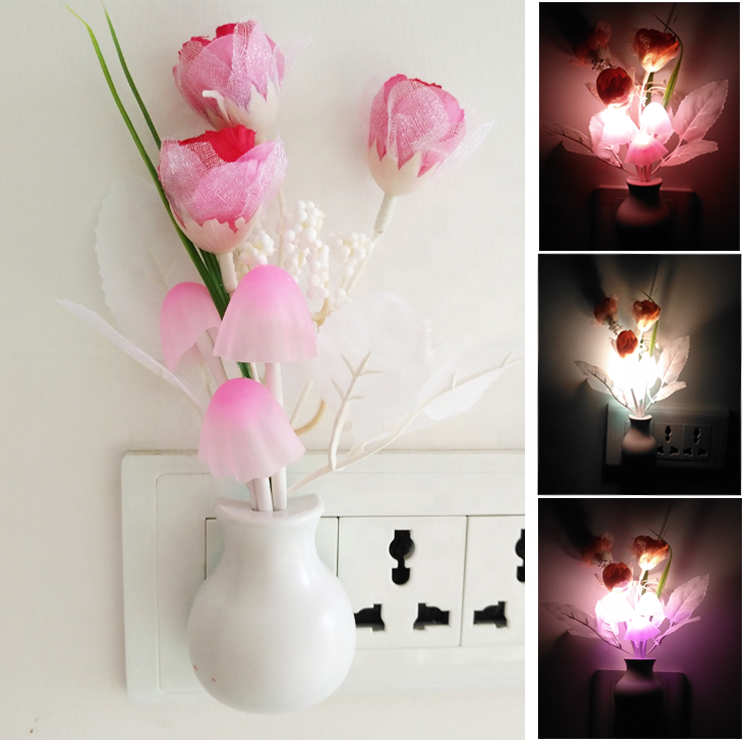 Kids Night Light Bedside Kitchen Bathroom Wall Lights Indoor Modern Lamp Color Changing Plug In LED Mushroom Flower Night Light