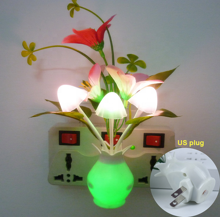 Red  Purple White Lily Flower Night Light Sensor US/EU Plug in Led Night Light with Auto Dusk