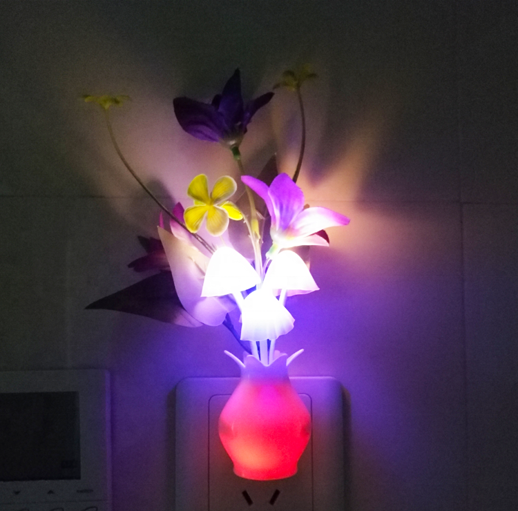 Red  Purple White Lily Flower Night Light Sensor US/EU Plug in Led Night Light with Auto Dusk