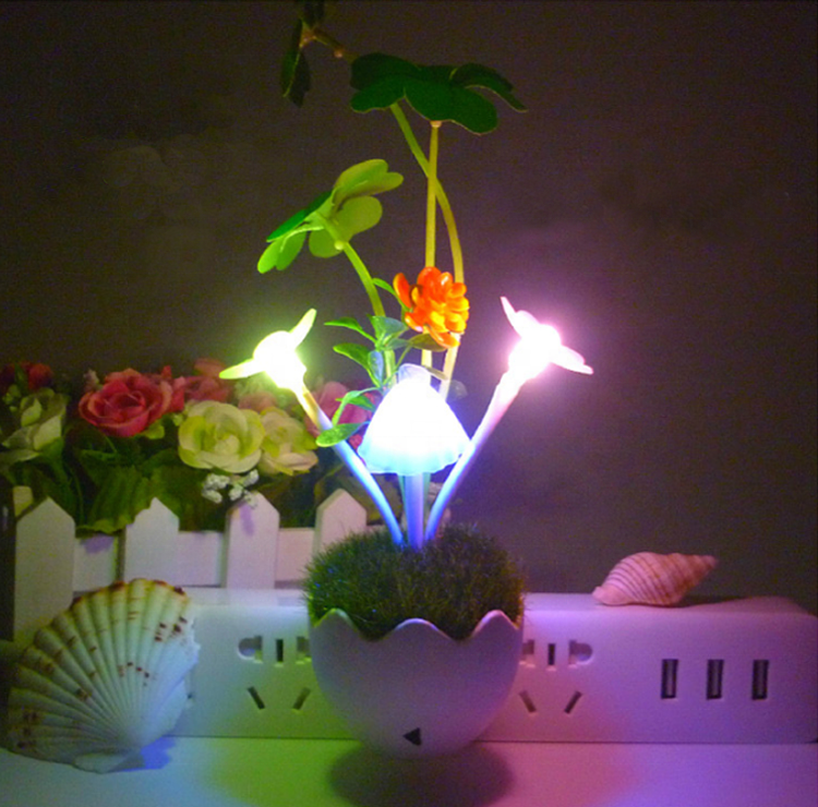 Plant Small Night Light Plug-in Light Control Intelligent Led Colorful Bedside Potted Flower Mushroom Lamp