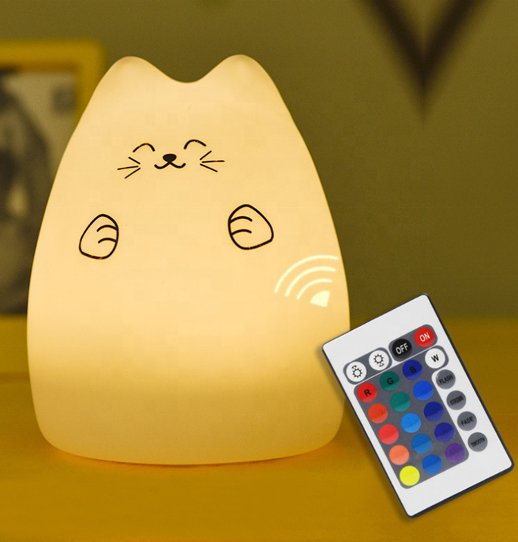 Colorful Silicone Animal Kids Led Lamp Night Light Remote Control Pat Cat Led Small Night Light