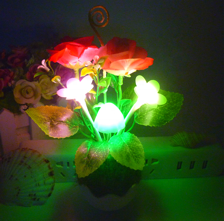 Mini Mushroom Flower Shape Sensor LED Wall Night Lamp Room Decoration Potted Plant Plug in LED Night Light