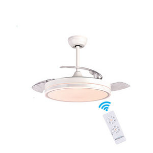 Modern Remote Control Living Room Bedroom Decoration Retractable Invisible Blade Led Ceiling Fan With Light