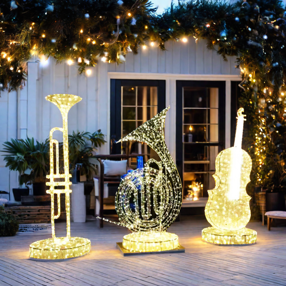 Toprex Decor 3D Large LED Musical Notes Sculpture Outdoor Christmas Holiday Motif Lights Harp Piano Guitar Horn Pipa Bass Tuba