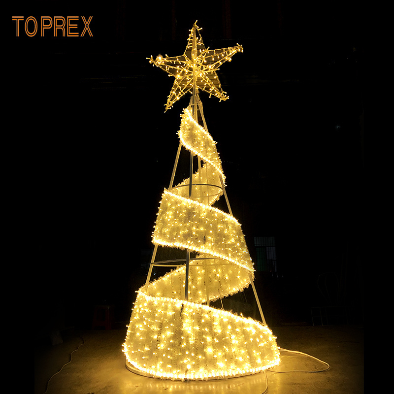 Toprex decor Holiday decoration giant led artificial metal frame spiral outdoor wire christmas ribbon tree