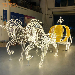 Outdoor Life-Size Metal Horse Carriage LED Christmas Decoration Electric Lighted Pumpkin Horse Carriage Factory Wholesale