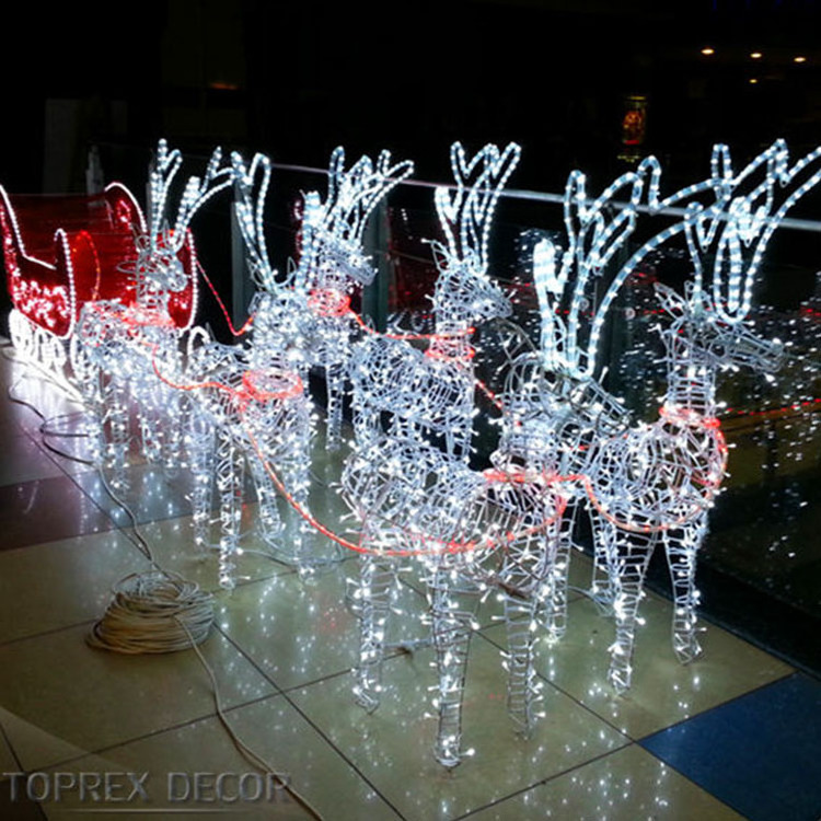 3D Personalized Led Sculpture Large Outdoor Christmas Decoration Reindeer Santa Life Size Sleigh For Sale