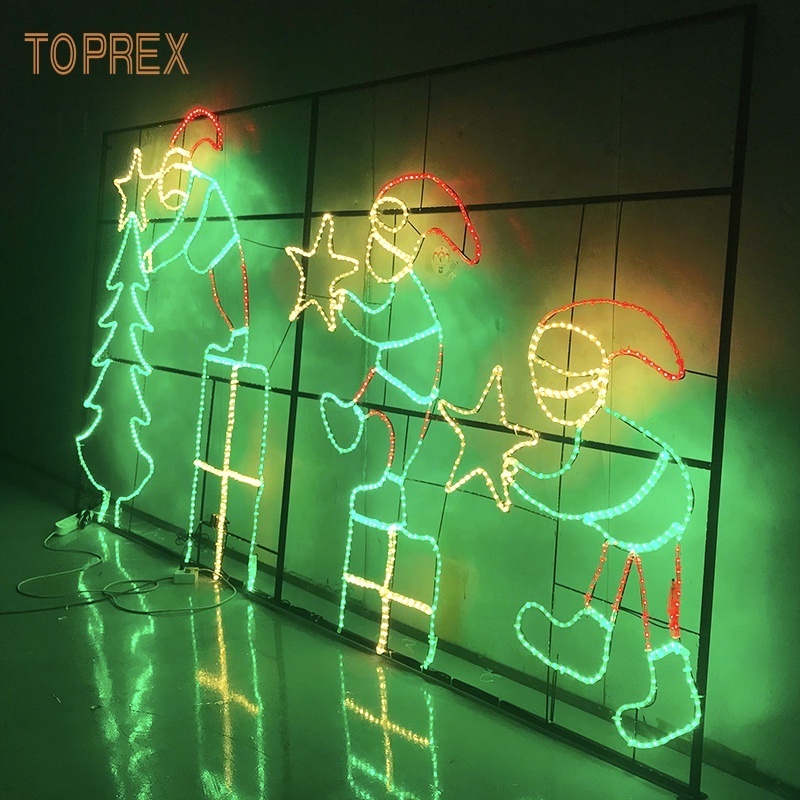 Toprex Christmas Decor  Animated Lighted Santa And Reindeer For Roof With Sled Led 2d Outdoor Garden Christmas Light