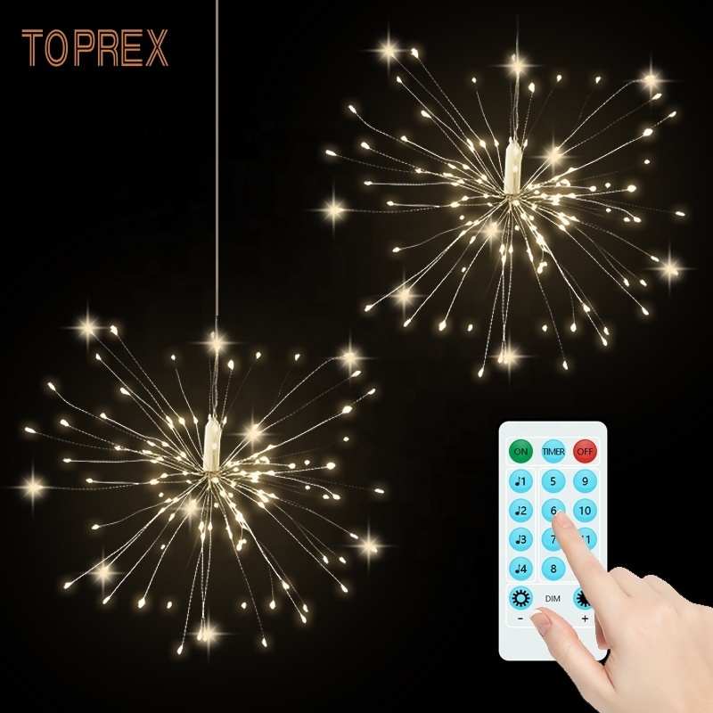 120 Led Remote Firework Light Battery Powered Christmas Led Hanging Starburst Copper Wire Holiday Decorative Lights