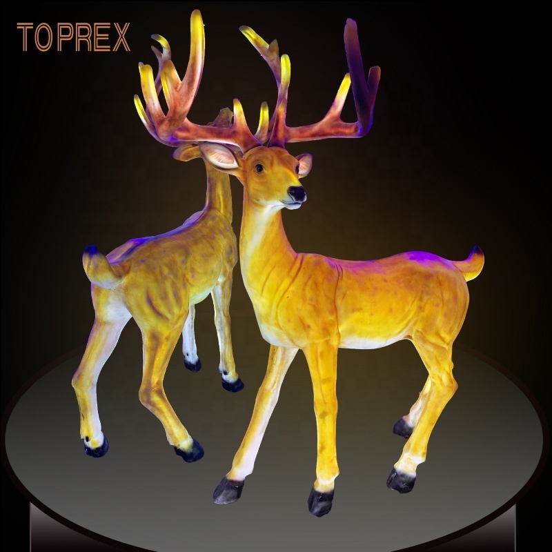 2023 Life Size Christmas Reindeer Statue Light Up  Resin Reindeer Acrylic Light Reindeer For New Year