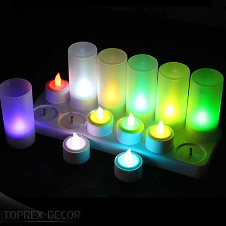 Party Wedding 12Pcs Remote Rgb Control Flickering Flameless Rechargeable Led Tea Light Candles Tealight With Charging Base