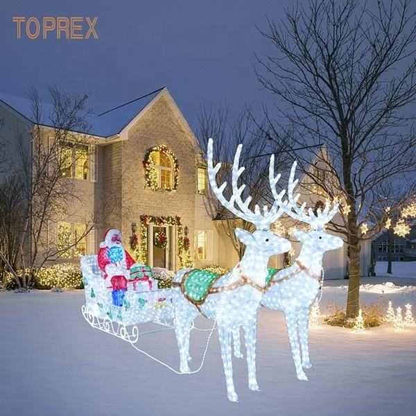 Large Outdoor Christmas Decorations Commercial Deer Christmas Light Large Metal Life Size Christmas Sleigh