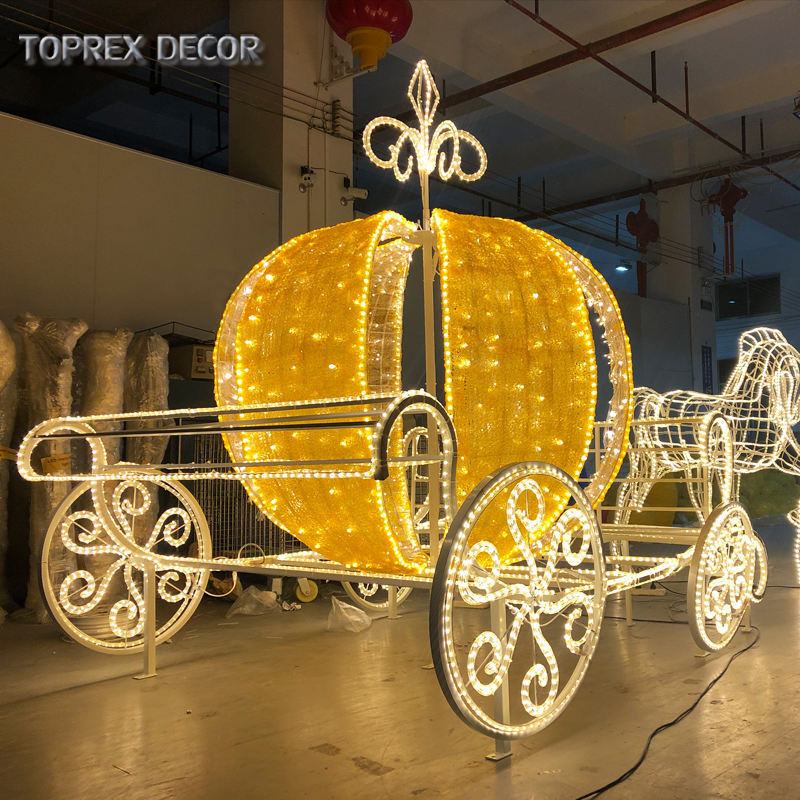 3D Illuminated Large Festival Displays Large Outdoor Metal Pumpkins Cinderella Carriage For Garden Wedding Decoration