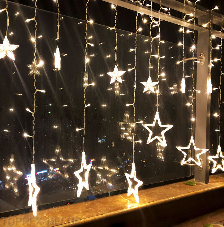 Ramadan Home Decor Waterproof Star and Moon Lights with IP65 Rating Warm White White Emitting LED Curtain Star for Christmas