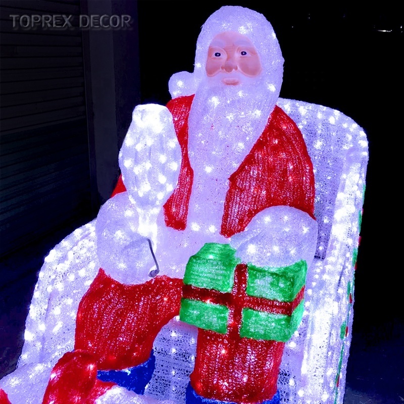 LED Acrylic Crystal Metal Santa Clause Reindeer Sleigh Outdoor Christmas Decoration IP65 Emitting Cold White Light