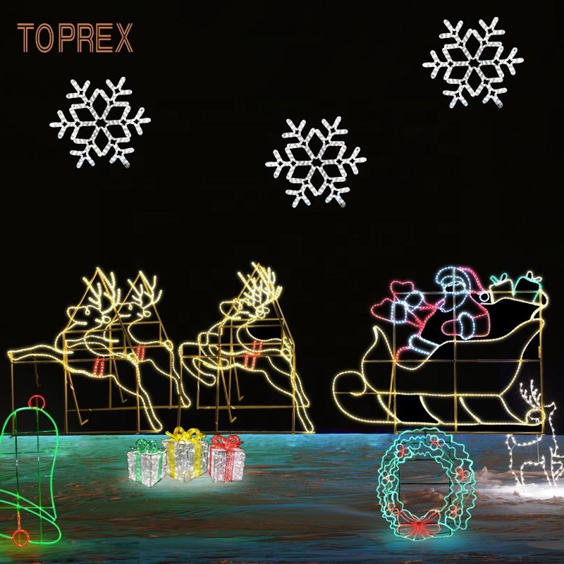 Toprex Christmas Decor  Animated Lighted Santa And Reindeer For Roof With Sled Led 2d Outdoor Garden Christmas Light