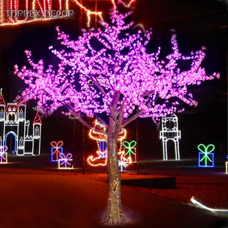 Custom factory Christmas holiday lighting outdoor decoration RGB 220V 3.5m artificial led cherry blossom tree lamp for weddings